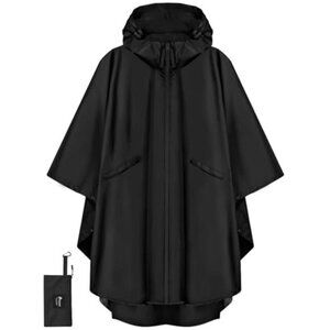 Adult Waterproof Rain Poncho Hooded Lightweight Raincoat with Pocket for Outdoor